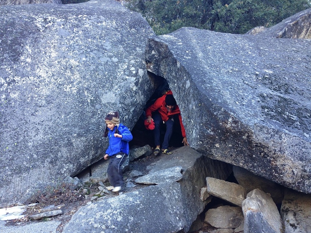 We had a game of hide and seek going on the way down the mountain. This is Shaun and Lincoln emergin