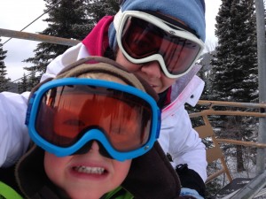 Me and Linky on the chair lift heading up for our first ski of the day... and then my phone battery died!