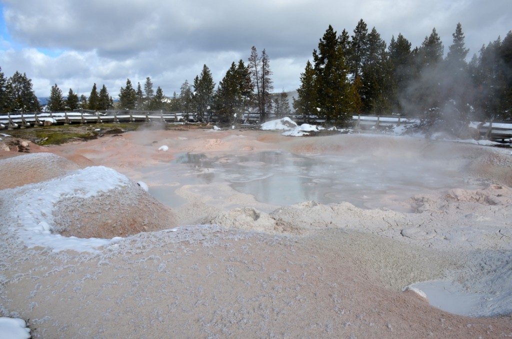 A bubbling sulphur mud pit, with incredible ice sculptures that get spat out the mud.