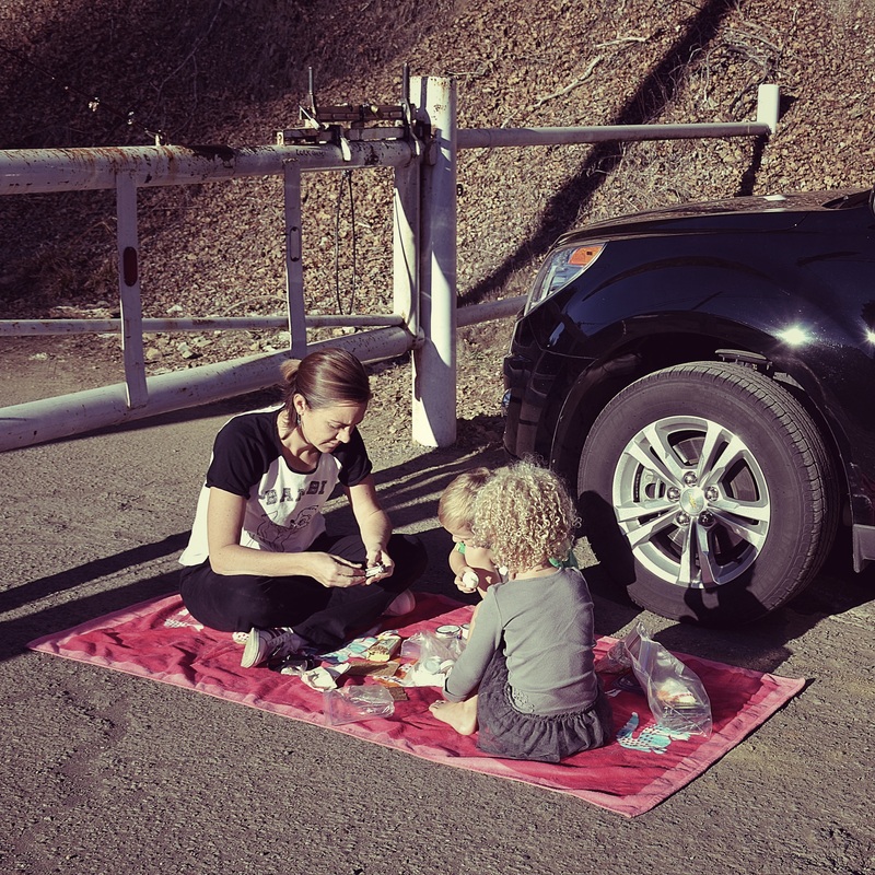 Picnic on the side of the road on one of our long drives.