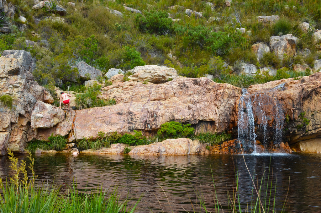 Climbing up to Jump off the falls.